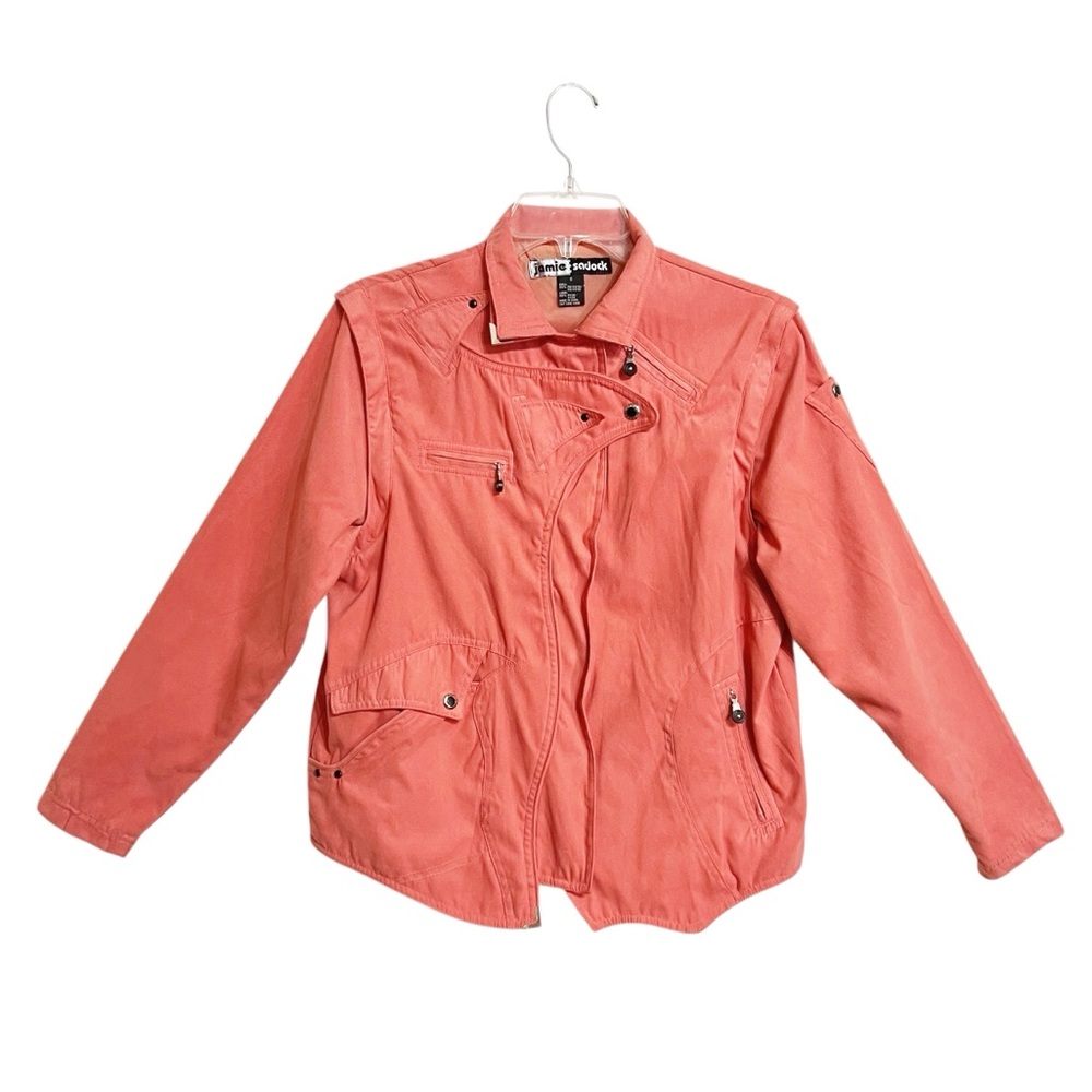 Jamie Sadock Faux Suede Convertible Jacket Womens S Salmon Asymmetric Snaps Golf
